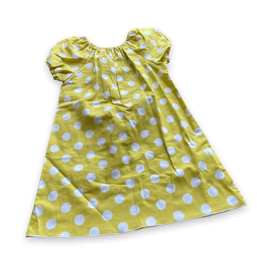Lolly Wolly Doodle Girls Dress Sz 24 Months Yellow White Polka Dot Made‎ in USA